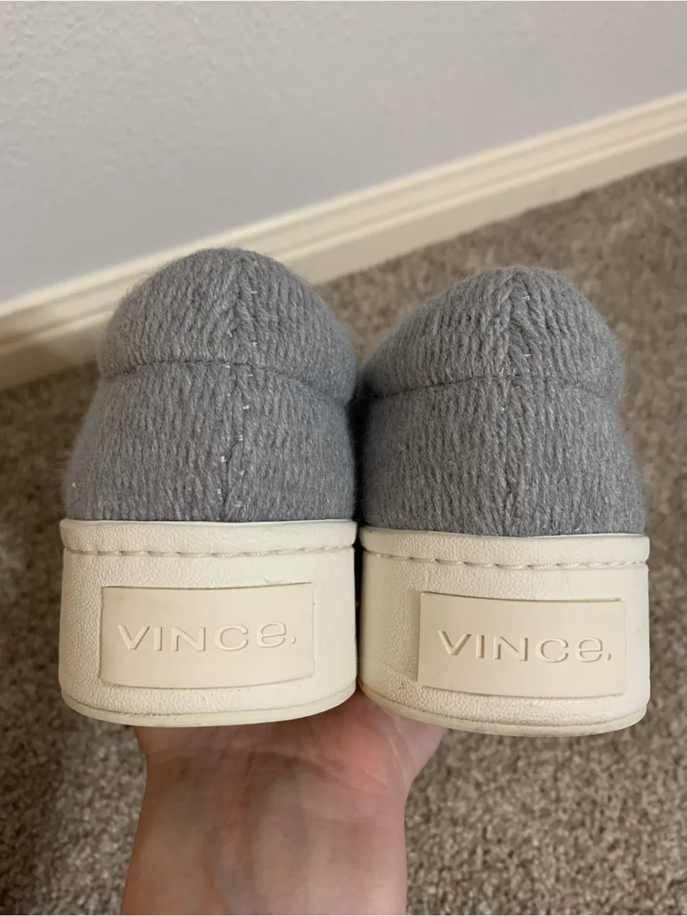 Vince Warren Gray Wool Felt Ribbed Textured Platform Slip On Sneaker Size 5.5
